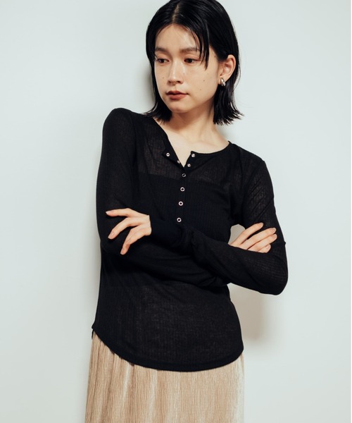 シアーリブヘンリーネックロンT（Tシャツ/カットソー）｜Shelly