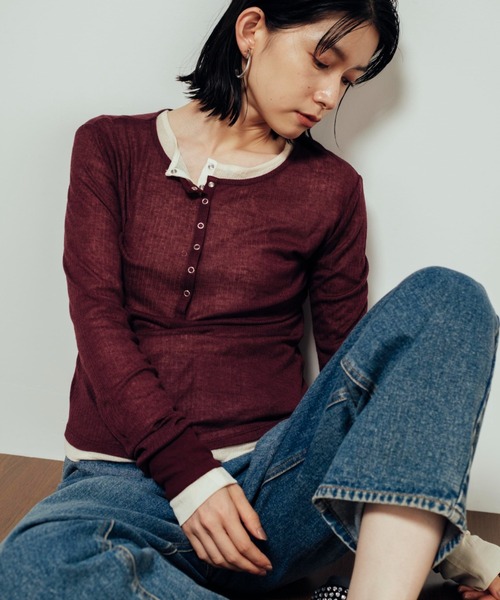 シアーリブヘンリーネックロンT（Tシャツ/カットソー）｜Shelly