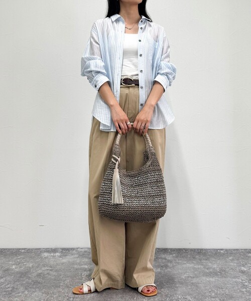 fredy emue（フレディエミュ）の「タッセル付きラメペーパーカゴバッグ（かごバッグ・レディース・ベージュ/ブラウン/グレイッシュベージュ・FREE）」の21枚目の写真