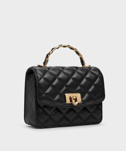 CHARLES & KEITH(チャールズ & キース)の「Cressida クレシダ キルトプッシュロックトップハンドルバッグ(ハンドバッグ・レディース・ブラック/クリーム・S)」の10枚目の写真