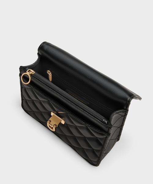 CHARLES & KEITH(チャールズ & キース)の「Cressida クレシダ キルトプッシュロックトップハンドルバッグ(ハンドバッグ・レディース・ブラック/クリーム・S)」の7枚目の写真