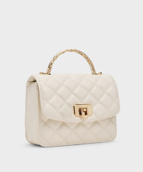 CHARLES & KEITH(チャールズ & キース)の「Cressida クレシダ キルトプッシュロックトップハンドルバッグ(ハンドバッグ・レディース・ブラック/クリーム・S)」の17枚目の写真