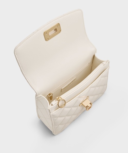 CHARLES & KEITH(チャールズ & キース)の「Cressida クレシダ キルトプッシュロックトップハンドルバッグ(ハンドバッグ・レディース・ブラック/クリーム・S)」の14枚目の写真