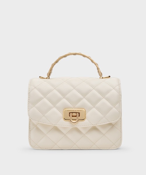 CHARLES & KEITH(チャールズ & キース)の「Cressida クレシダ キルトプッシュロックトップハンドルバッグ(ハンドバッグ・レディース・ブラック/クリーム・S)」の18枚目の写真