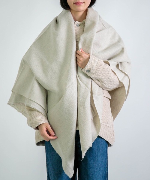 Honnete] Wide Stole_W/L Washed Twill / ウールリネンストール