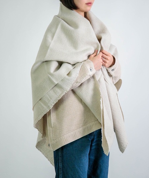 Honnete] Wide Stole_W/L Washed Twill / ウールリネンストール