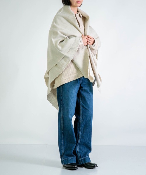 Honnete] Wide Stole_W/L Washed Twill / ウールリネンストール