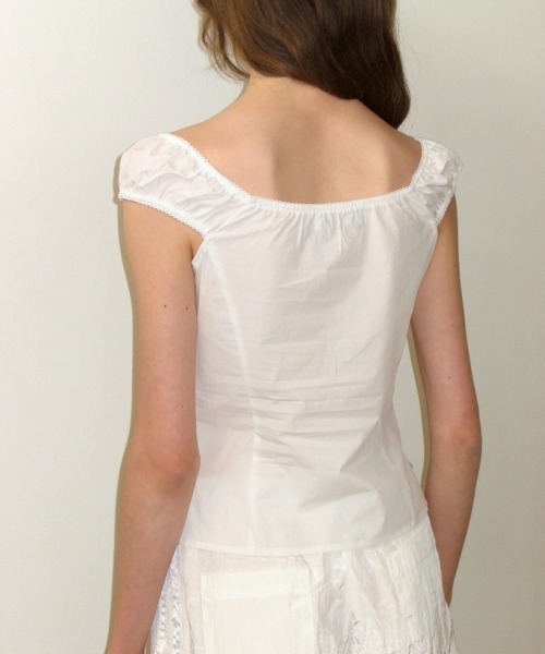 CRANK 半袖ブラウス ホワイト CRANK】LACE SHIRRING BLOUSE / 【クランク】レースシャーリング