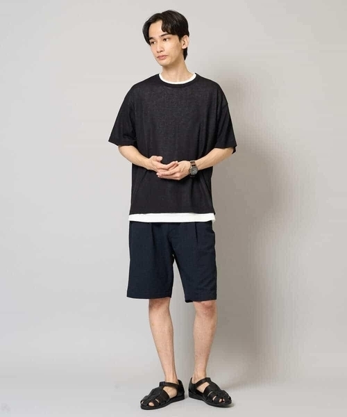 a.v.v（アーヴェヴェ）の「【イージーケア/吸水速乾/毛玉になりにくい】シアサッカーワンタックハーフパンツ（その他パンツ・メンズ・チャコールグレー/ネイビー・46/48/50）」の21枚目の写真