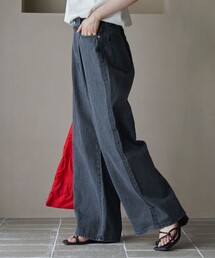 サイドライン タックワイドデニムパンツ
