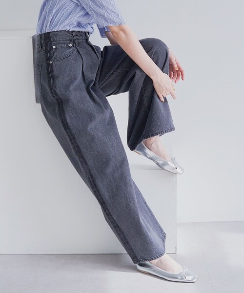 coen（コーエン）の「サイドライン タックワイドデニムパンツ（デニムパンツ・レディース・コバルトブルー/ダークグレー・L/M/S）」の5枚目の写真