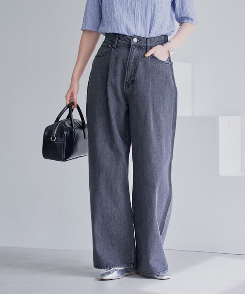 coen（コーエン）の「サイドライン タックワイドデニムパンツ（デニムパンツ・レディース・コバルトブルー/ダークグレー・L/M/S）」の6枚目の写真