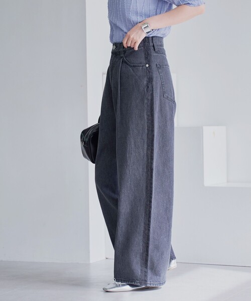 coen（コーエン）の「サイドライン タックワイドデニムパンツ（デニムパンツ・レディース・コバルトブルー/ダークグレー・L/M/S）」の7枚目の写真