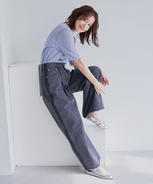 coen（コーエン）の「サイドライン タックワイドデニムパンツ（デニムパンツ・レディース・コバルトブルー/ダークグレー・L/M/S）」の9枚目の写真