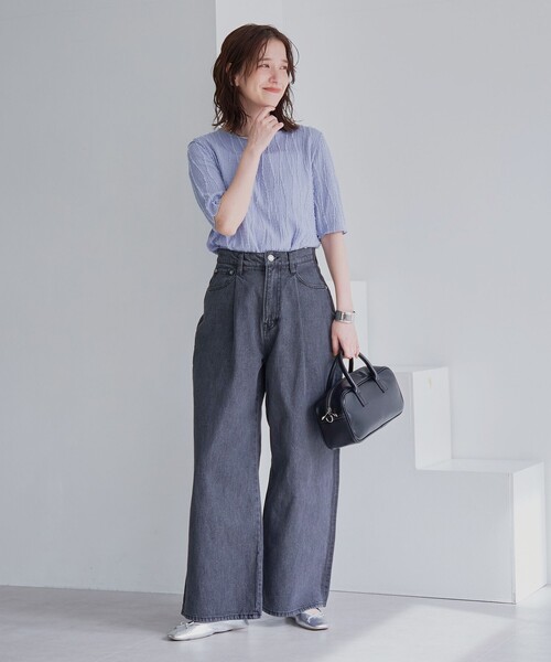 coen（コーエン）の「サイドライン タックワイドデニムパンツ（デニムパンツ・レディース・コバルトブルー/ダークグレー・L/M/S）」の10枚目の写真