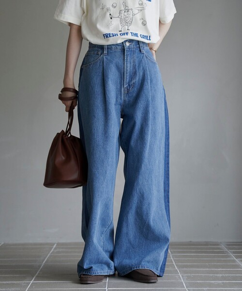 coen（コーエン）の「サイドライン タックワイドデニムパンツ（デニムパンツ・レディース・コバルトブルー/ダークグレー・L/M/S）」の16枚目の写真