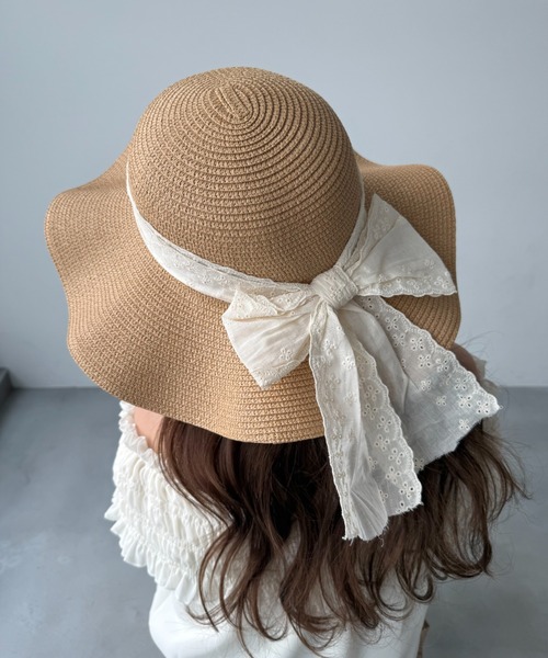 Chapeau d'O リボン付き麦わら帽子 59cm Chapeau d'O リボン付き麦わら帽子 59cm