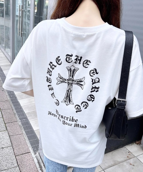 INGNI（イング）の「バックラインストーンクロスロゴチュニックTシャツ（Tシャツ/カットソー・レディース・ブラック/グレー/オフホワイト・M）」の3枚目の写真