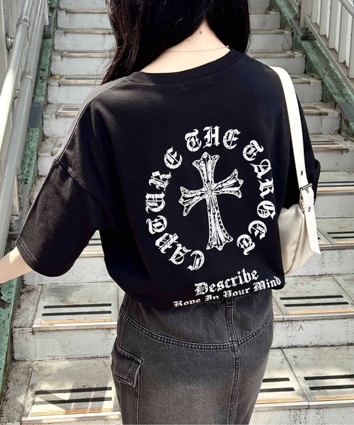 INGNI（イング）の「バックラインストーンクロスロゴチュニックTシャツ（Tシャツ/カットソー・レディース・ブラック/グレー/オフホワイト・M）」の7枚目の写真