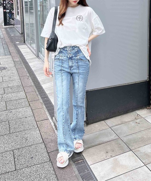 INGNI（イング）の「バックラインストーンクロスロゴチュニックTシャツ（Tシャツ/カットソー・レディース・ブラック/グレー/オフホワイト・M）」の17枚目の写真