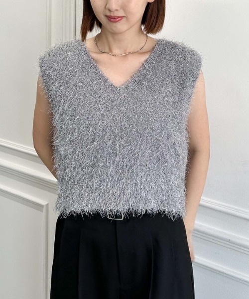 mediam Lame Feather Bare topラメニットビスチェ mediam lame Feather Bare top ラメ ニット ビスチェ