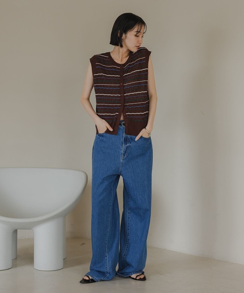 LOWRYS FARM(ローリーズファーム)の「ボーダーメローニットノースリーブ 574819(Tシャツ/カットソー・レディース・ブラック/ブラウン/アイボリー・FREE)」の4枚目の写真