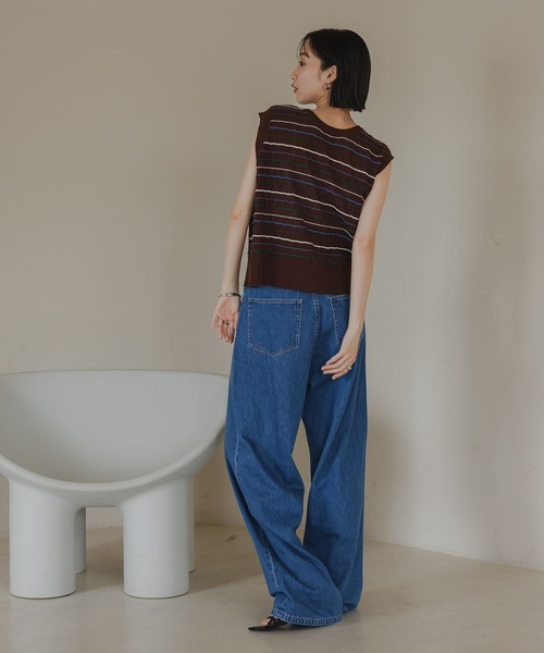 LOWRYS FARM(ローリーズファーム)の「ボーダーメローニットノースリーブ 574819(Tシャツ/カットソー・レディース・ブラック/ブラウン/アイボリー・FREE)」の5枚目の写真