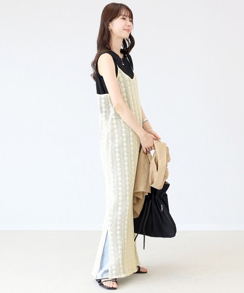 Aletta vita（アレッタビータ）の「T/Cカットレースキャミワンピース（ワンピース・レディース・ブラック/アイボリー・M）」の4枚目の写真