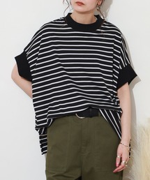 ドロップショルダーボーダーモックネックT