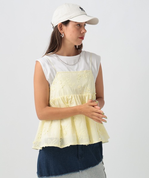 BAYFLOW（ベイフロー）の「刺繍キャミビスチェ（キャミソール・レディース・ブラック/オフホワイト/イエロー・FREE）」の3枚目の写真