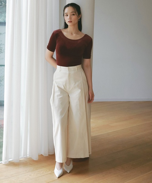 EIMY ISTOIRE（エイミーイストワール）の「コンパクトベロアトップス（Tシャツ/カットソー・レディース・ボルドー/アイボリー/グレー・F）」の5枚目の写真