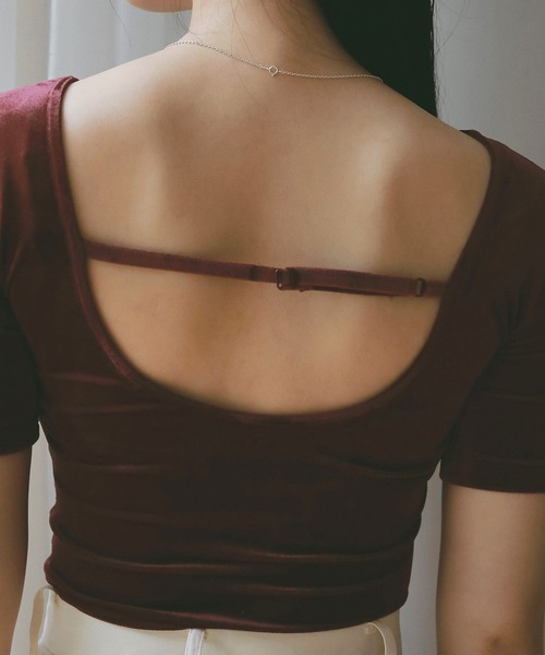 EIMY ISTOIRE（エイミーイストワール）の「コンパクトベロアトップス（Tシャツ/カットソー・レディース・ボルドー/アイボリー/グレー・F）」の7枚目の写真