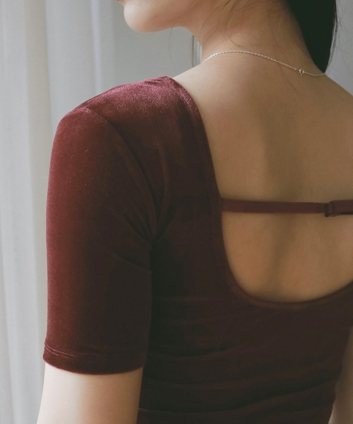 EIMY ISTOIRE（エイミーイストワール）の「コンパクトベロアトップス（Tシャツ/カットソー・レディース・ボルドー/アイボリー/グレー・F）」の8枚目の写真