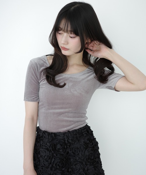 EIMY ISTOIRE（エイミーイストワール）の「コンパクトベロアトップス（Tシャツ/カットソー・レディース・ボルドー/アイボリー/グレー・F）」の9枚目の写真