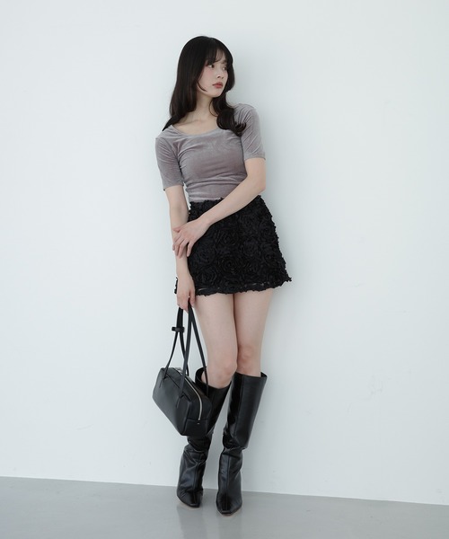 EIMY ISTOIRE（エイミーイストワール）の「コンパクトベロアトップス（Tシャツ/カットソー・レディース・ボルドー/アイボリー/グレー・F）」の11枚目の写真