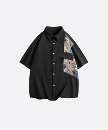 U:UME ブルーのデザインシャツ　ブラウス　おしゃれ　可愛い　ユーム U:UME（ユーム）の「Stripe Design Shirt（シャツ/ブラウス