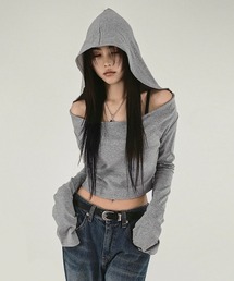 gossip!ロサンゼルス | 【Y2Kガーリー】オフショルフーディー長袖Tシャツ(Tシャツ/カットソー)