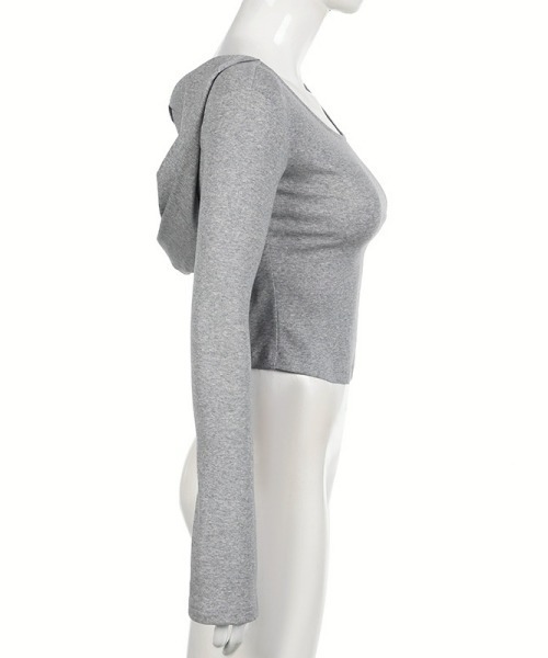 gossip!ロサンゼルス(ゴシップロサンゼルス)の「【Y2Kガーリー】オフショルフーディー長袖Tシャツ(Tシャツ/カットソー・レディース・グレー・FREE)」の8枚目の写真