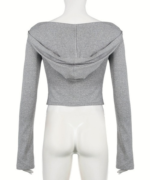 gossip!ロサンゼルス(ゴシップロサンゼルス)の「【Y2Kガーリー】オフショルフーディー長袖Tシャツ(Tシャツ/カットソー・レディース・グレー・FREE)」の9枚目の写真