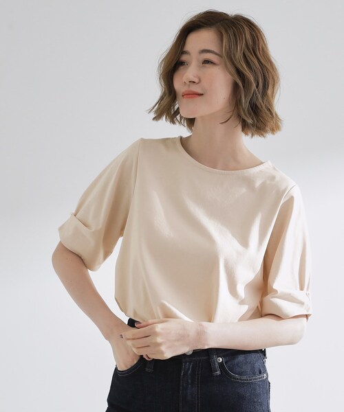 grove(グローブ)の「きちんと感と女性らしさ、二の腕カバーが一枚で叶う 袖口パール調ボタンプルオーバー(Tシャツ/カットソー・レディース・ブルー系その他/ネイビー/ピンク/ナチュラル・03/02/01/04/05)」の4枚目の写真
