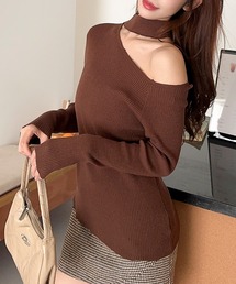 ニット/セーター（ブラウン/茶色系・オフショルダー）ファッション通販