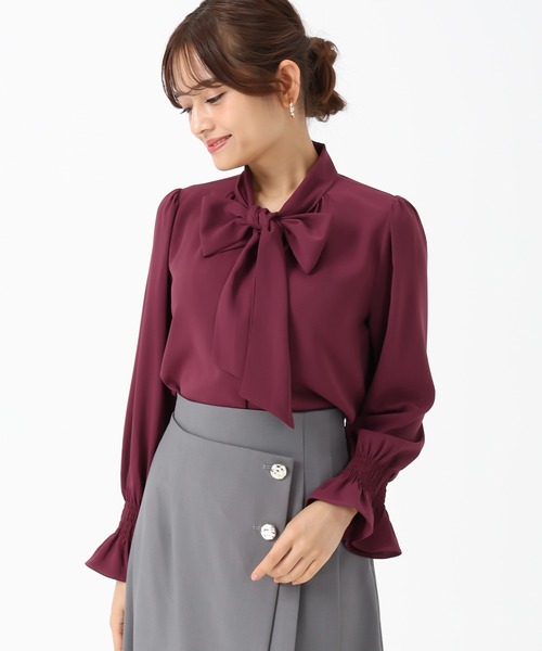 MISCH MASCH（ミッシュマッシュ）の「ボウタイシャーリングブラウス（シャツ/ブラウス・レディース・ブラック×ホワイト/ホワイト/パープル/ブラック/ベージュ×ブラック・ﾌﾘ-）」の11枚目の写真