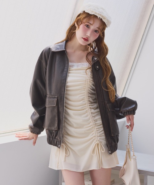 one after another NICE CLAUP(ワンアフターアナザーナイスクラップ)の「ドロストミニワンピース(ワンピース・レディース・アイボリー/ピンク/ブラック・FREE)」の16枚目の写真