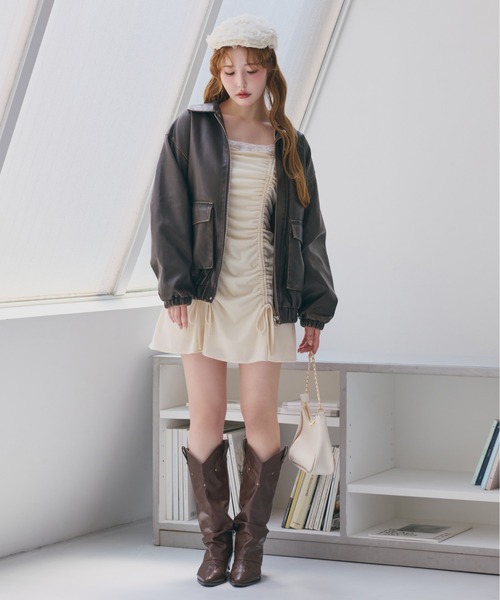 one after another NICE CLAUP(ワンアフターアナザーナイスクラップ)の「ドロストミニワンピース(ワンピース・レディース・アイボリー/ピンク/ブラック・FREE)」の13枚目の写真