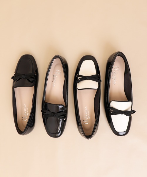 片足140g】軽量 グログランリボン スクエアトゥローファー（ローファー