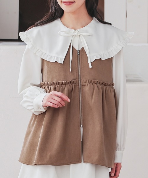 Honeys（ハニーズ）の「ペプラムベスト（ベスト・レディース・チャコール/キャメル/ブラック・L/S/M）」の12枚目の写真