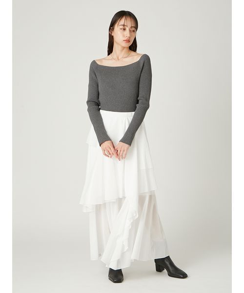 FRAY I.D（フレイアイディー）の「オフショルデコルテリブニット／ウォッシャブル（ニット/セーター・レディース・オフホワイト/グレー/ブラック/レッド・F）」の14枚目の写真