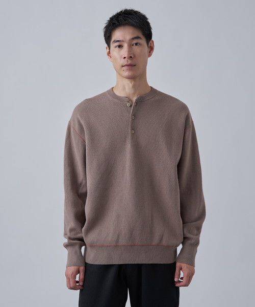 B.C STOCK（ベーセーストック）の「【ANTS & ELEPHANTS】2トーン スウェットライクヘンリーネックニット（ニット/セーター・メンズ・ブラック/グレー/グリーン/アイボリー/ベージュ系その他・MEDIUM/LARGE）」の5枚目の写真