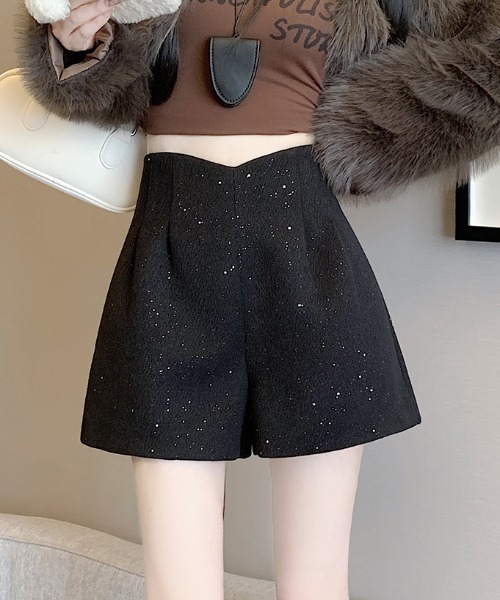 semuse(セミューズ)の「ラメハイウェストショートパンツ(その他パンツ・レディース・グレー/ブラック・M/S)」の4枚目の写真