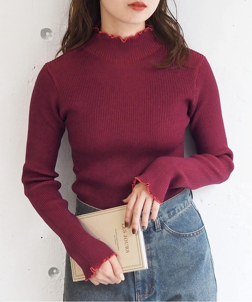 tiptop（ティップトップ）の「メランジリブハイネックプルオーバー（ニット/セーター・レディース・ブラック/アイボリー/チャコールグレー/ボルドー・FREE）」の4枚目の写真